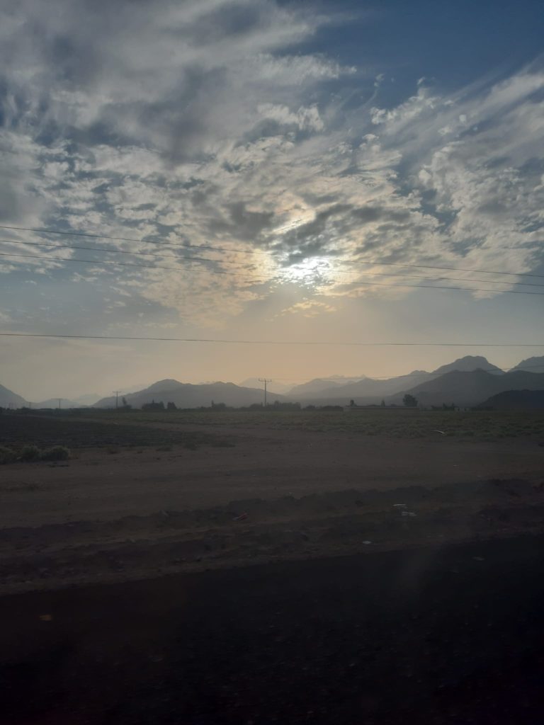 The view from the taxi on the desert