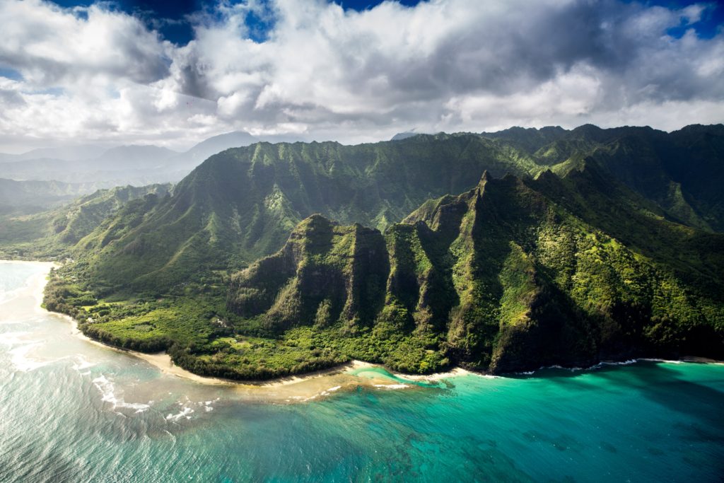 An aerial view of the Hawaiian mountains