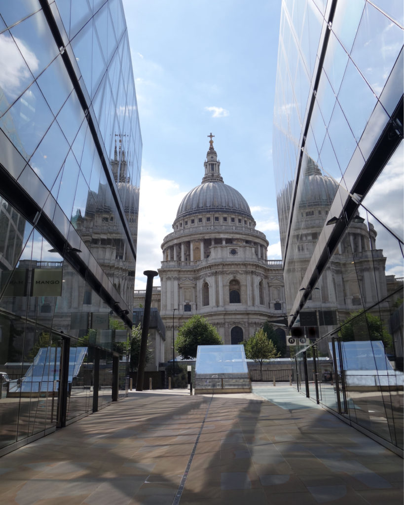 St Paul's Cathedral between glass walls in London