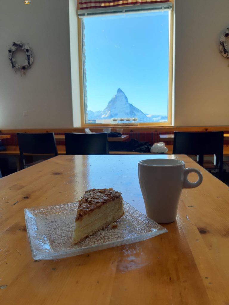 A dessert with the Matterhorn in the background